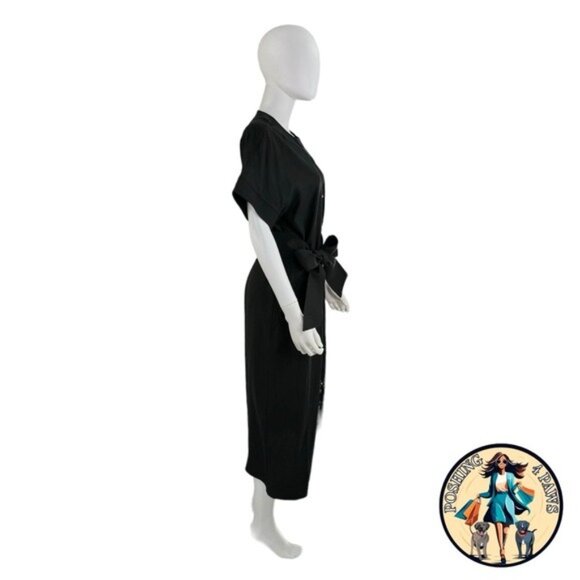 Tuckernuck NEW Black Leather Trim Kara Short Sleeve Midi Shirt Dress Size Small - Picture 6 of 10